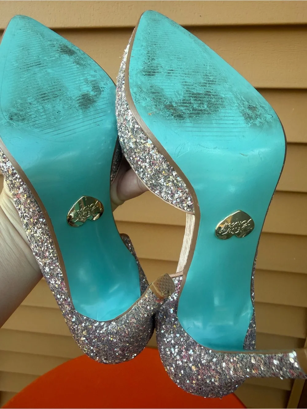 Betsey Johnson Sally Champagne / Light Pink Glitter Heels Size 7